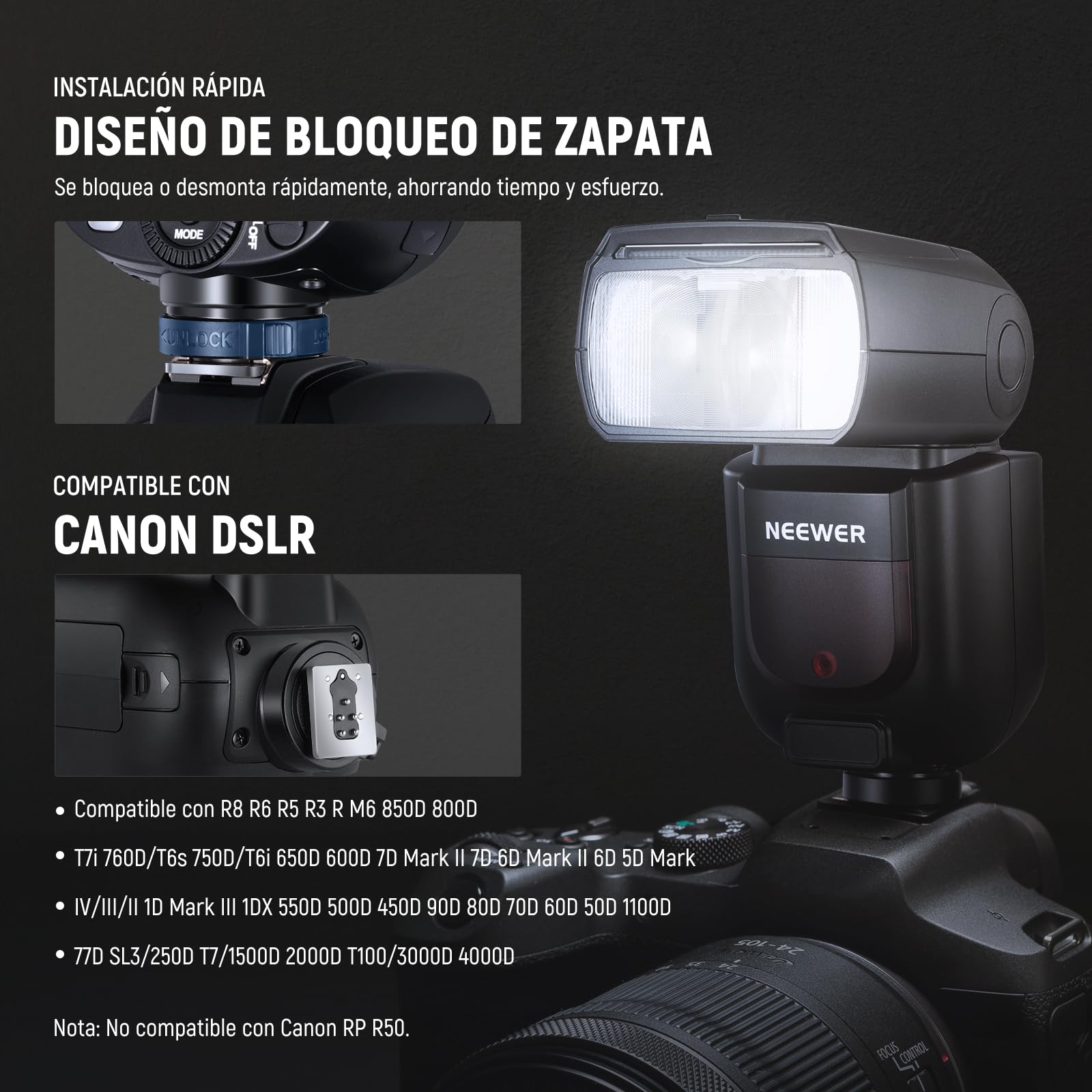 Neewer Z760-C TTL Flash Speedlite, Speedlight Compatible con Canon, GN60 2,4G 1/8000s HSS Conversion TCM Cargador de Plegado de Litio 7,4 V/2600 mAh,480 Flashes de Potencia Completa, Reciclaje rápido