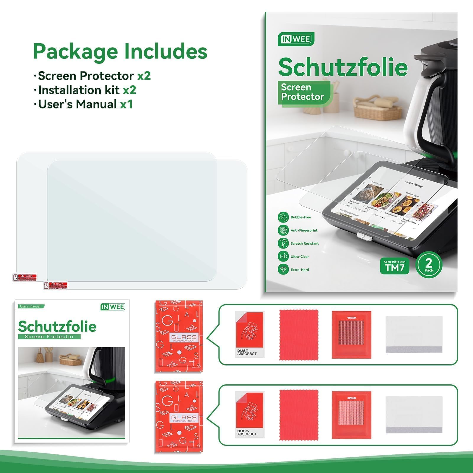 2 Pezzi Pellicola Prottetiva per Vorwerk Bimby TM7, Vetro Temperato 9H, Ultra Trasparente Pellicole Protettiva per Display TM7, Anti-Graffio, Anti-Impronta, Kit di Installazione Facile Incluso