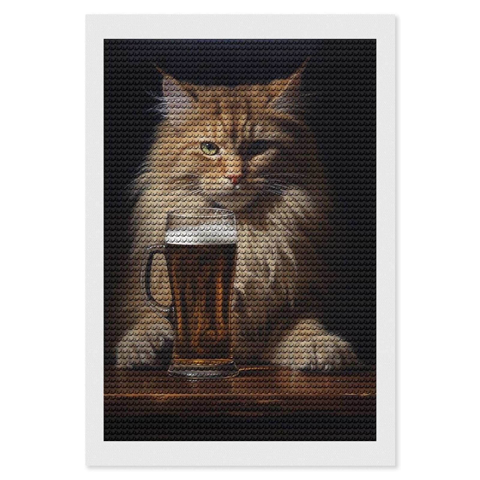 Junmoney Kitten X Beer Diamond Painting Set 8"x12", Sparkling Round Gems, Decorate Your Room, Fun Craft Experience, Modern Decor