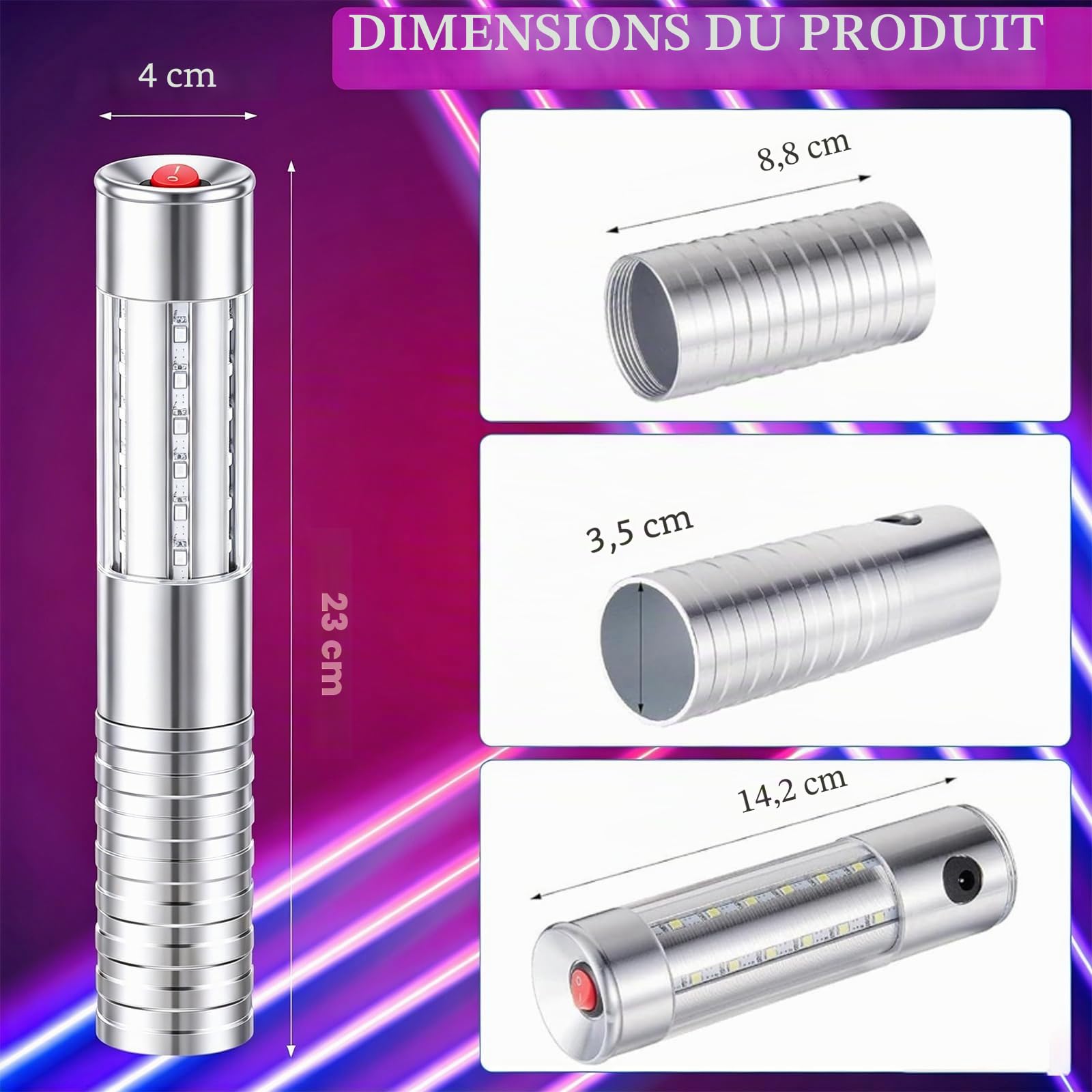 Baton Lumineux LED Lampe Stroboscopique Rechargeable 4Pcs pour Discothèque Karaoké Fête Argent
