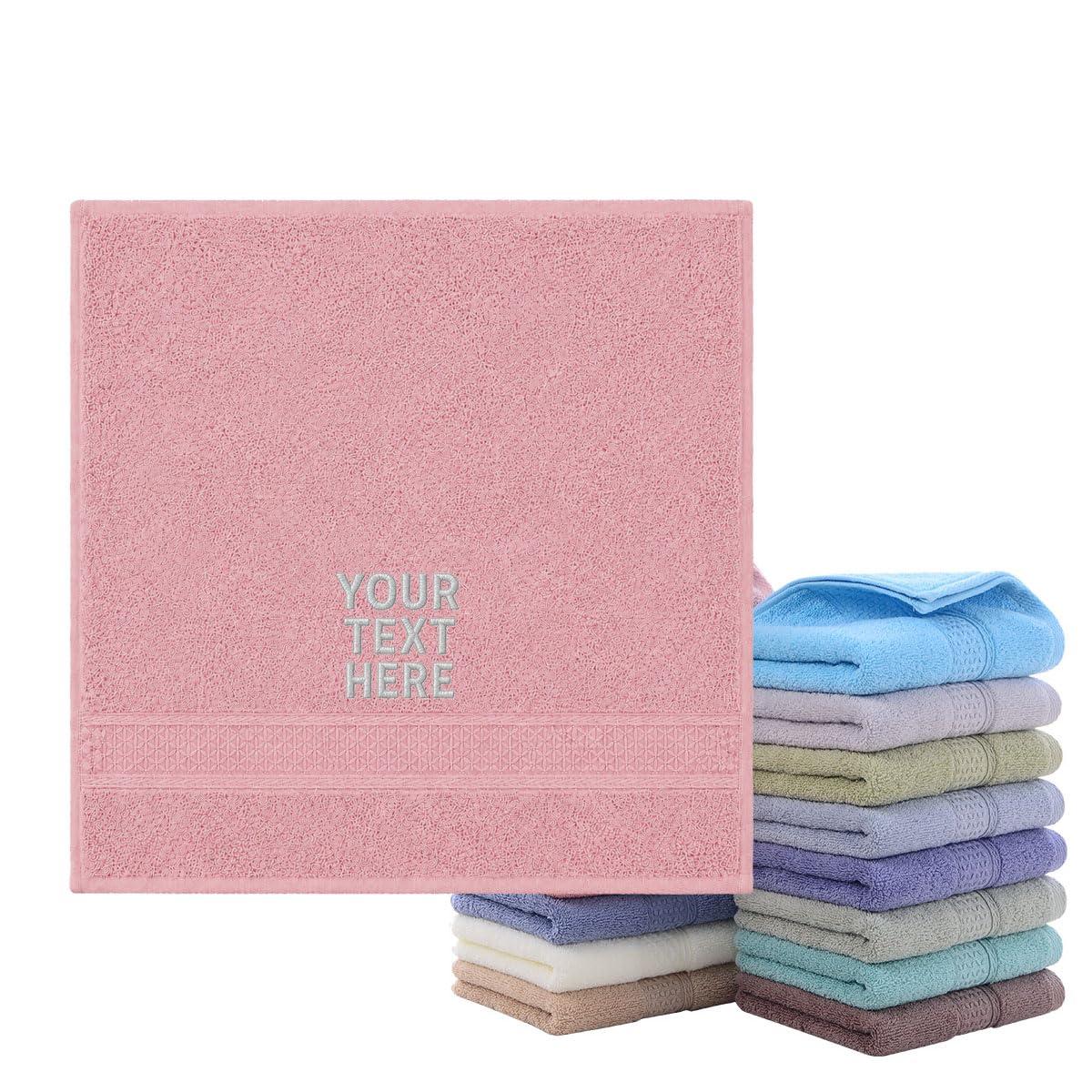 Van Der Linn Personalised Embroidered Custom Name Towels Face Cloth Hand Towel Gift Bathroom (Cherry Pink (34x34)) — image 1
