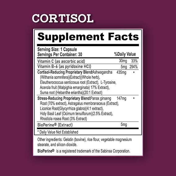 Nutraceuticals Cortisol Health - Adrenal Health Manager Supplement for Healthy Stress Response* - Adaptogenic Formula with Ashwagandha & Sleep Support - 30 Capsules (Quick Absorbing)