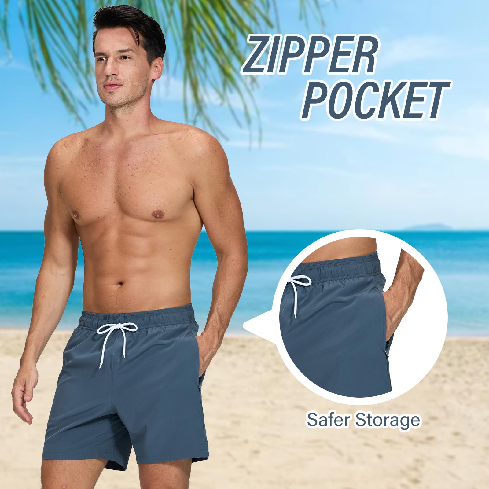 Aisprts Pantaloncini Mare Uomo Asciugatura Veloce Calzoncini da Beach Costume da Bagno Uomo Boxer Mare Fodera Rete con Taschino e Coulisse