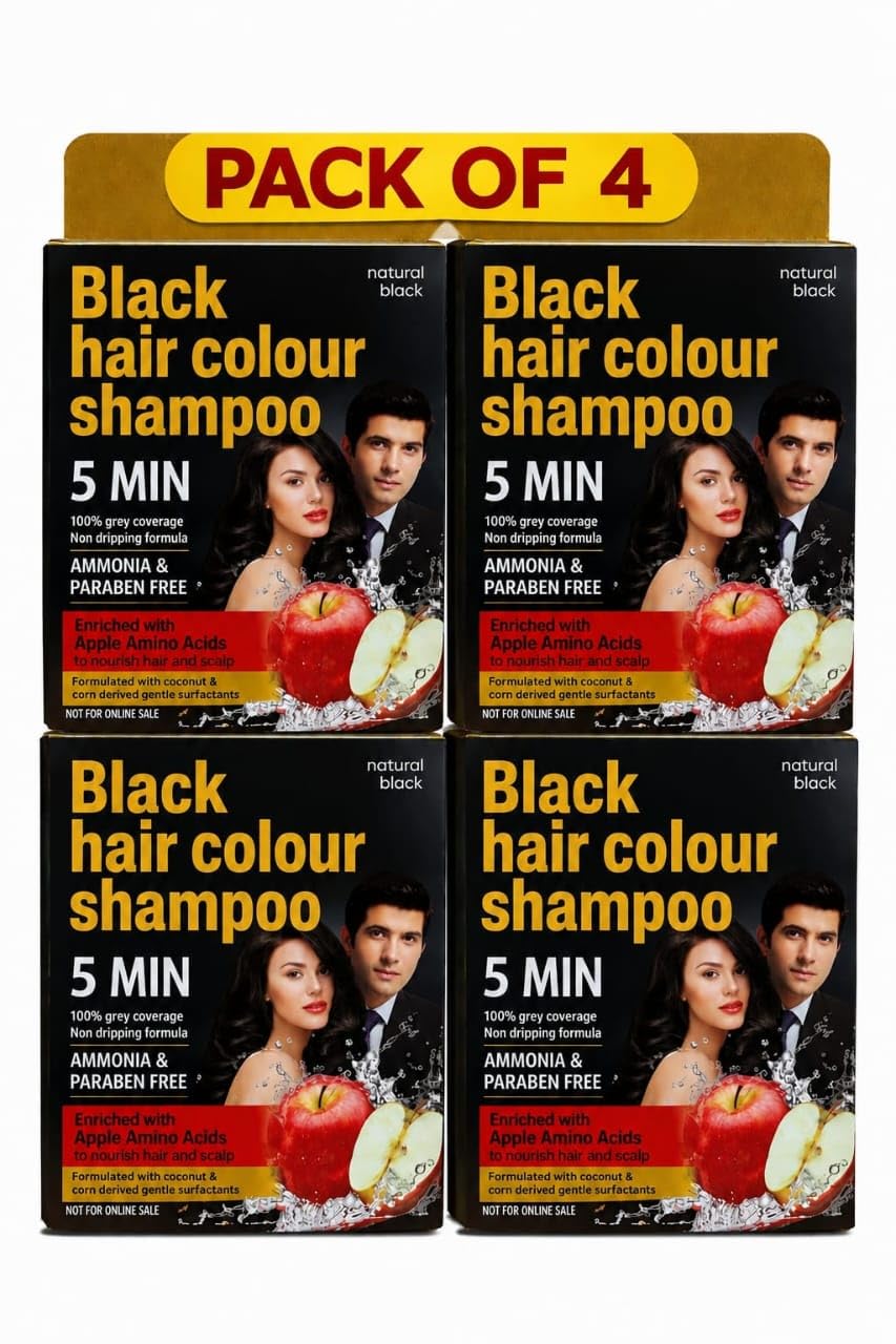Black Hair Colour ON and ON Shampoo | Natural Black | 5 Min Application | Ammonia & Paraben Free | Easy Hair Coloring Solution | Hair Coloring Treatment | 20ml, Pack of 4-image-18
