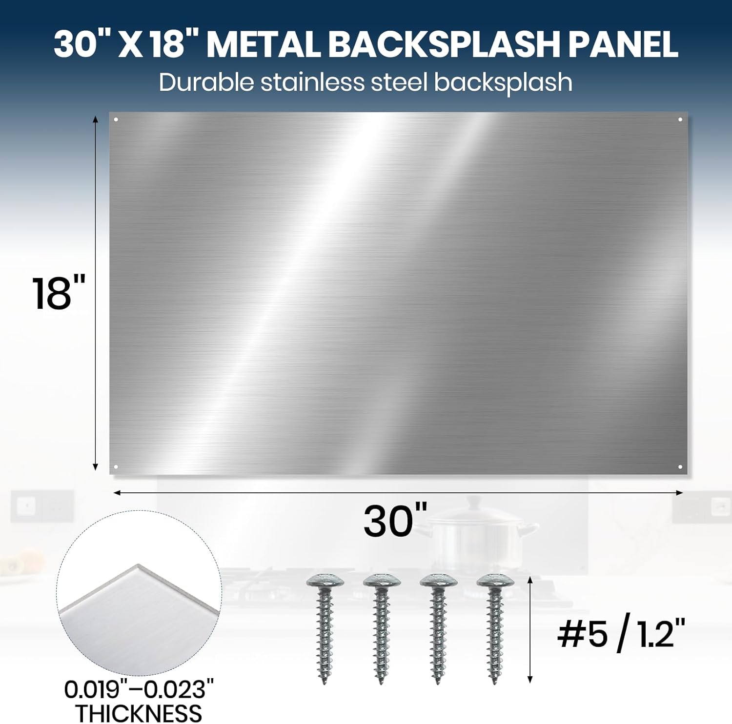 CALPALMY 30"x18" Metal Backsplash Panel for Stove – Reversible Metal Stove Backsplash Sheet with Pre-Drilled Holes, Easy-to-Clean Splatter Guard for Kitchen Walls, Includes Mounting Screws