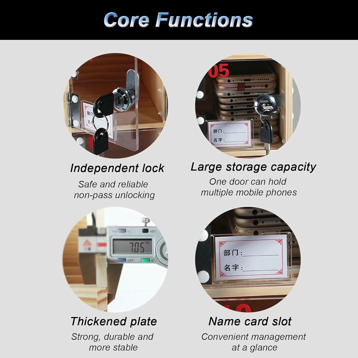 Mobile Phone Locker with Transparent Safe Deposit Box Solid Wood Storage Cabinet Wall Mounted 60 Slots Lockers for Employees~/