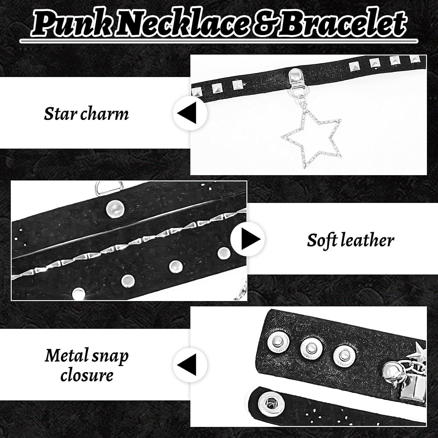 3Pcs Black Studded Belt Leather Rivet Cuff Bracelet Gothic Choker Necklace Y2K Emo Punk Rock Accessories Set for Women Men - Image 4