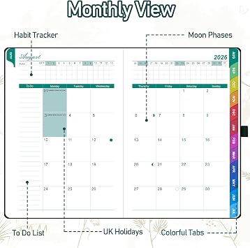 ZXHQ Academic Diary 2026-2027 Week to View A5, Mid Year Weekly Monthly Planner, Aug 2026 – Jul 2027, Hardcover, Colorful Tabs, Moon Phases, UK Holiday, Notes, Pen Set, Pocket, Size 5.9 × 8.5 - Teal