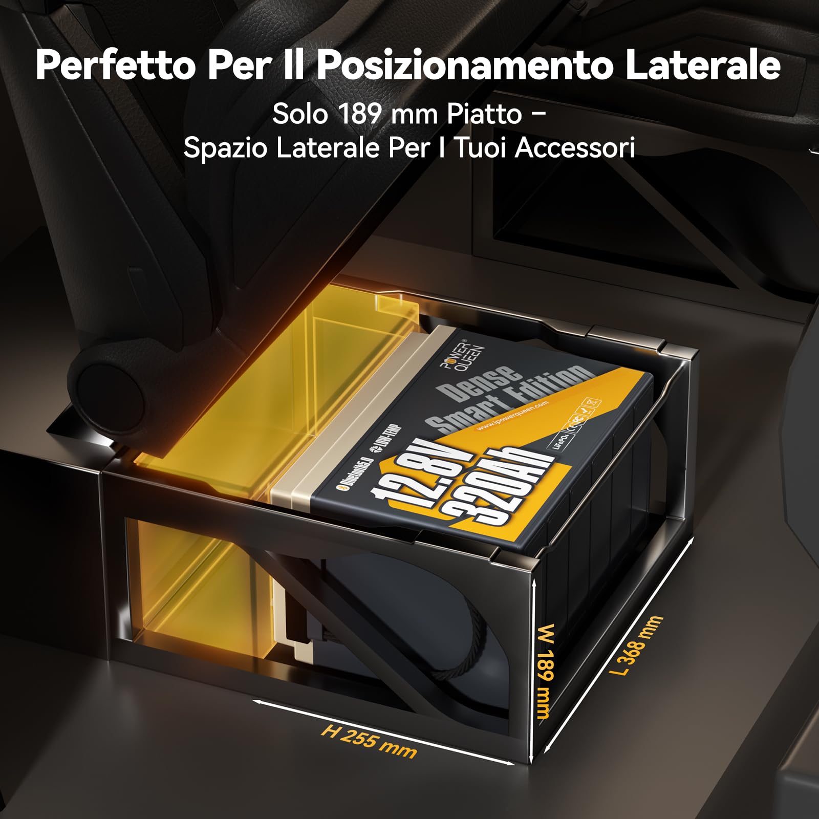 Power Queen Batteria al litio Bluetooth 12V 320Ah, con BMS 200A e protezione dalle basse temperature, Max. 15.000 cicli, Batteria LiFePO4 ad alta capacità per Camper, Barche, Off-Grid e Casa