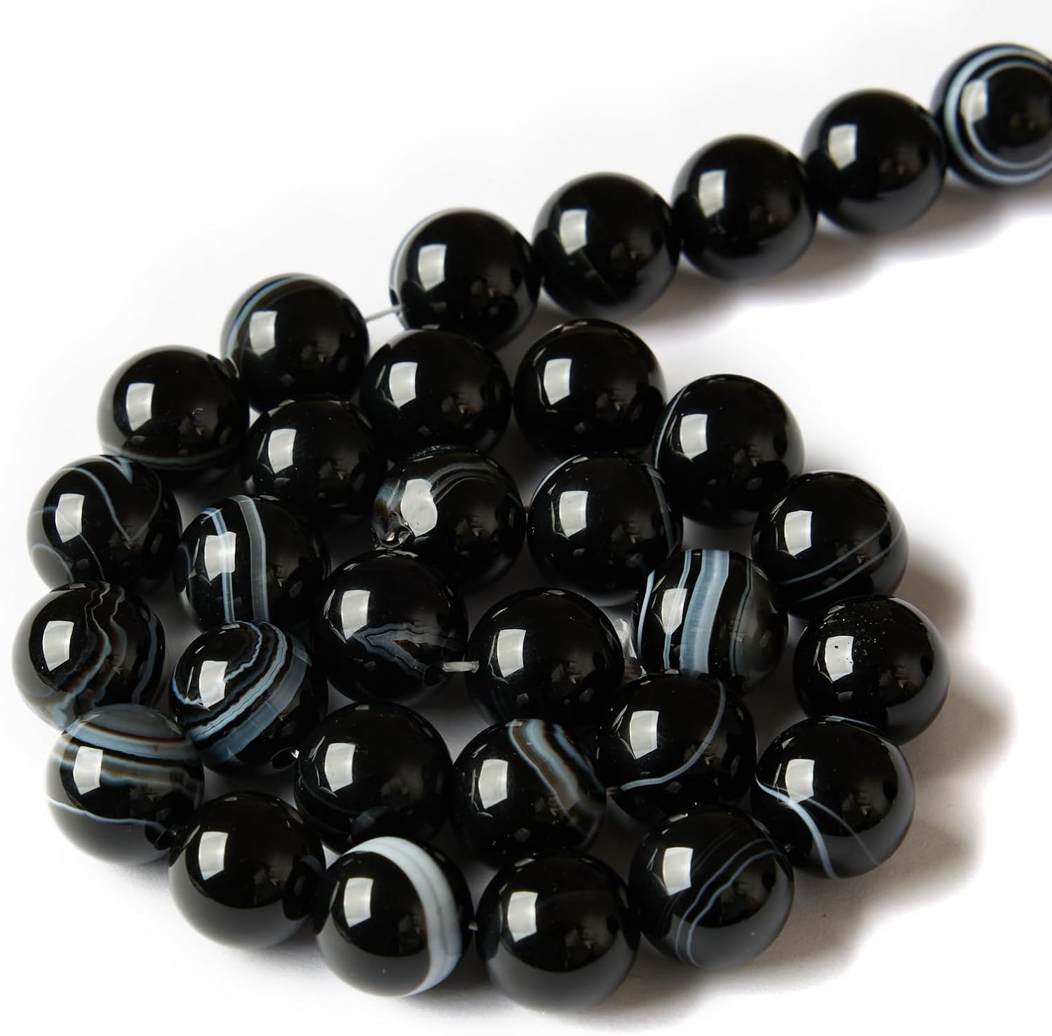 100pcs 8mm Black Stripe Agate Beads Natural Gemstone Beads Round Loose Beads for Jewelry Making - Image 4