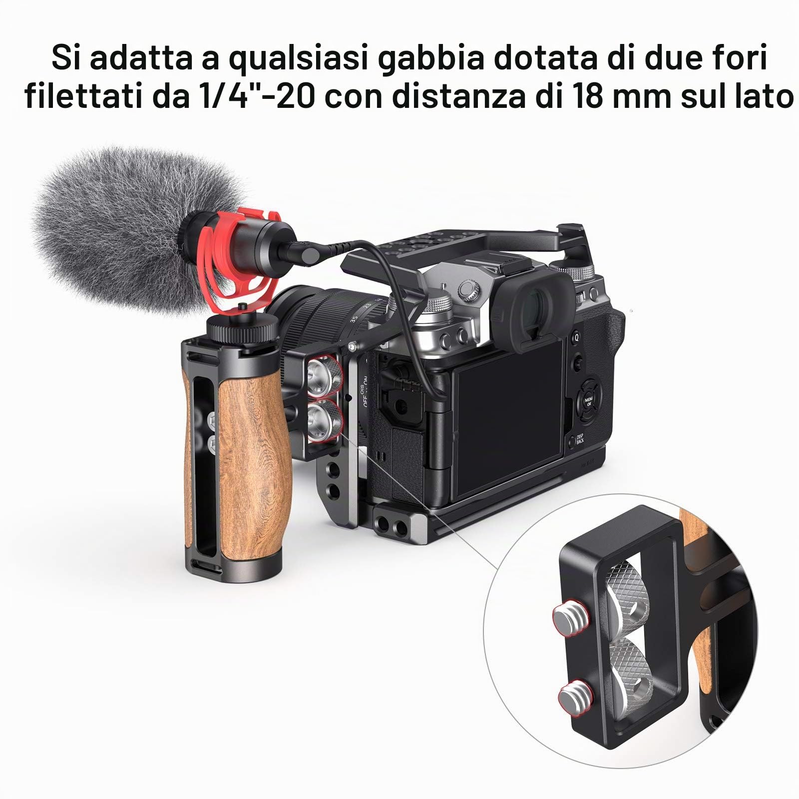SMALLRIG Mini Manico Laterale in Legno con Viti 1/4"-2913