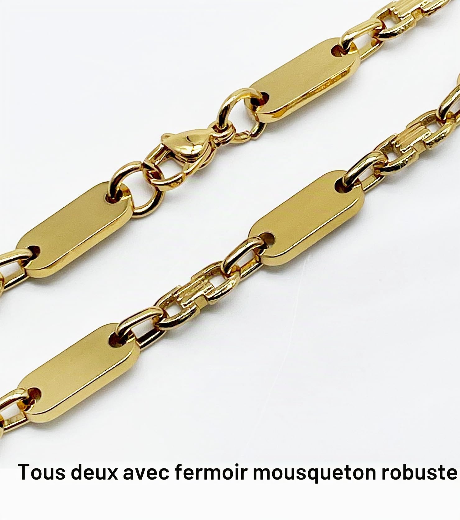 Chaîne en acier inoxydable pour homme - 21 cm - Design de haute qualité - Chaîne à étrier tendance (doré)
