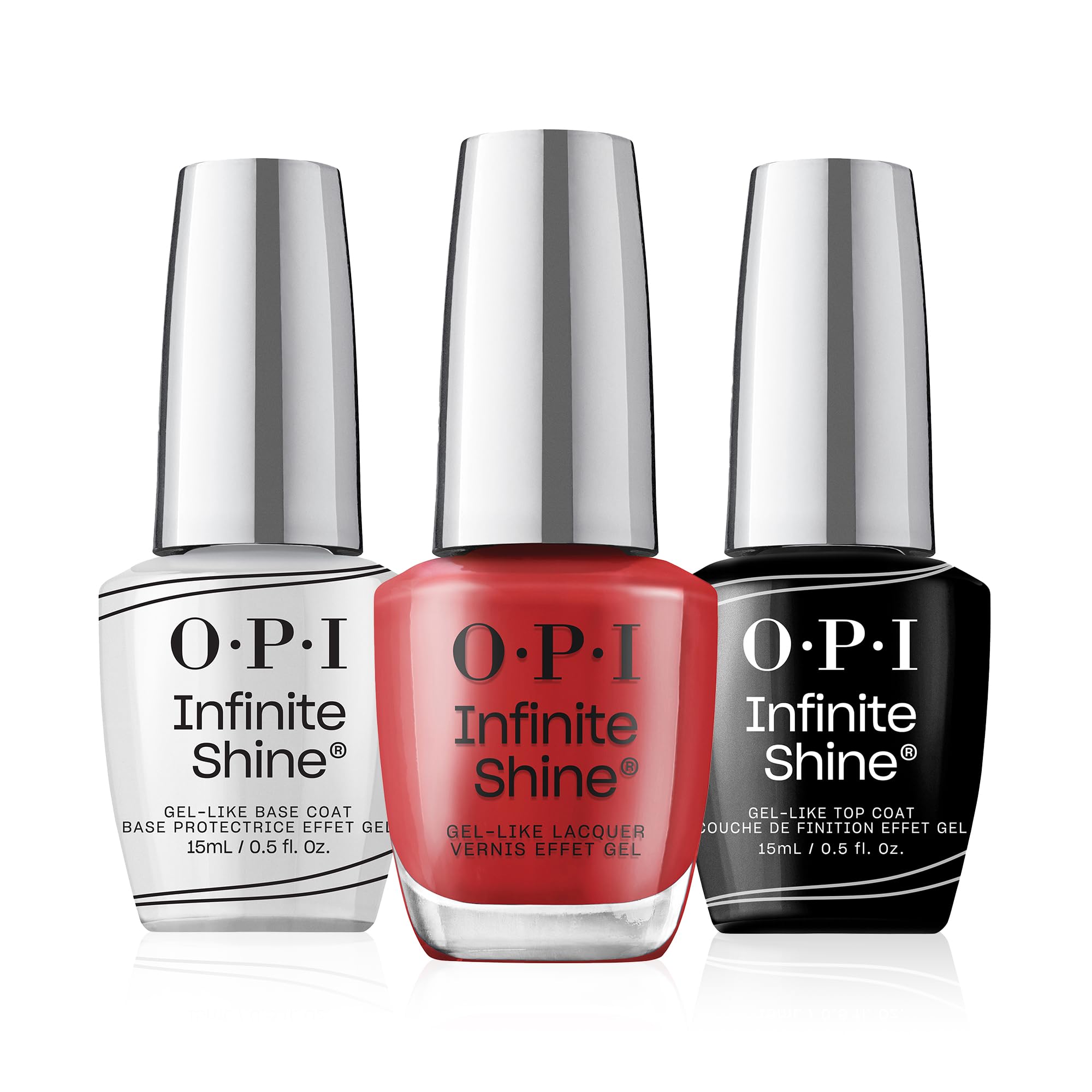 OPI Infinite Shine - Big Apple Red + Base & Top Coat - Esmalte de uñas de larga duración - 3 x 15ml