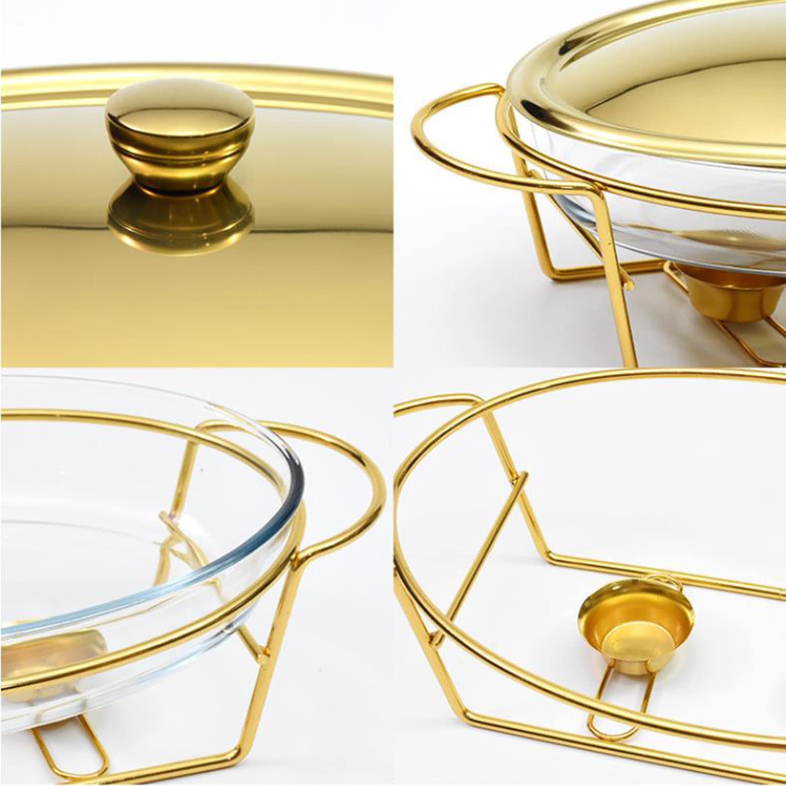 Juego de buffet de olla caliente, recipiente aislado para alimentos ovalado de 3 litros con olla de vidrio, tapa de metal, soporte de acero inoxidable para fiestas, buffet, bodas, banquetes, eventos