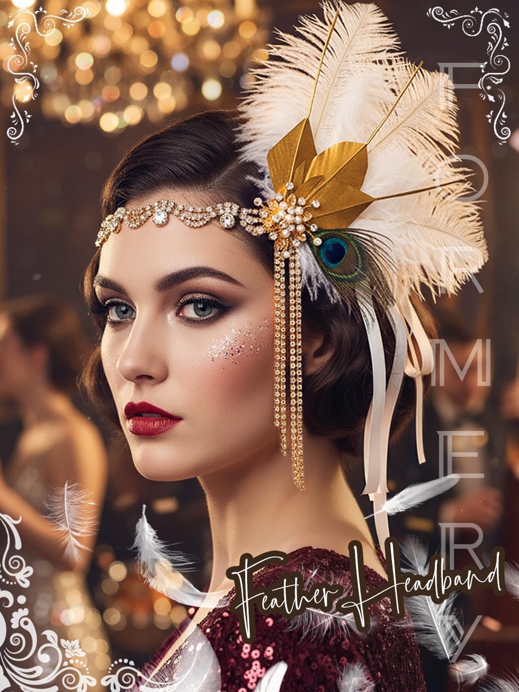 Formery 1920s Headband White Feather Flapper Headpiece Rhinestone Tassel Gatsby Accessories for Women - Image 7