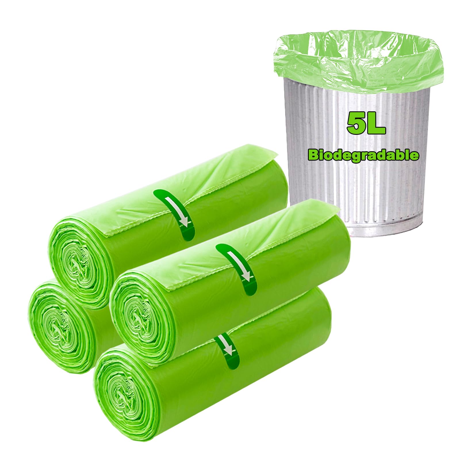 Biodegradable Bin Liners 80 PCS, 5L/1.2 Gallon Food Waste Bags Small Caddy Liners, Thick Recycling Trash Garbage Rubbish Bags Compostable for Garden Kitchen Office Home Pet Waste, Green, 40 x 45cm