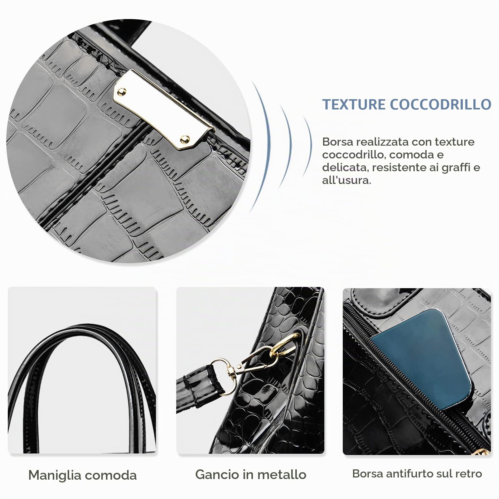 NICOLE & DORIS Borse a Mano e a Spalla Borsa Elegante Donna Lavoro Borsetta Donna Borsa in Vernice Pochette Donna Borsa a Tracolla di Grande Capacità Marrone