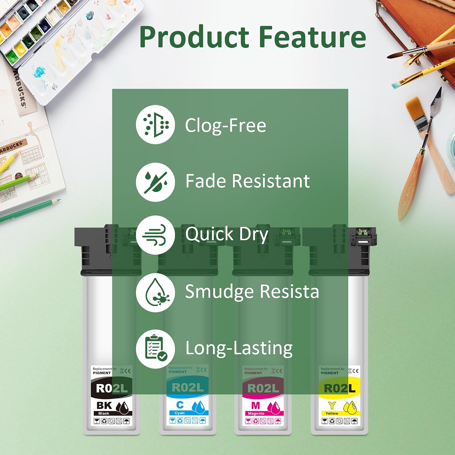 Remanufactured R02L Ink Cartridges 4 Pack Replacements for ET-8700 Printers, BK/C/M/Y/Ink Cartridges Combo Pack