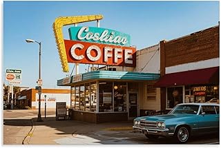 Retro Diner Coffee Shop Canvas Picture Print Wall Art Poster Painting Ca...