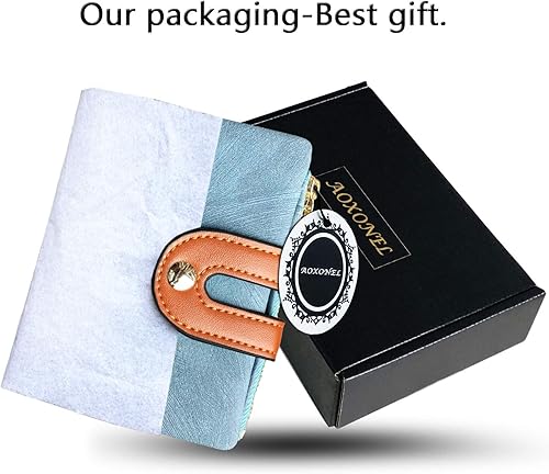 Miniatura 7 de AOXONEL Cartera pequeña de cuero plegable para mujer, mini monedero con cremallera, bolsillo para tarjeta de identificación, delgado y compacto