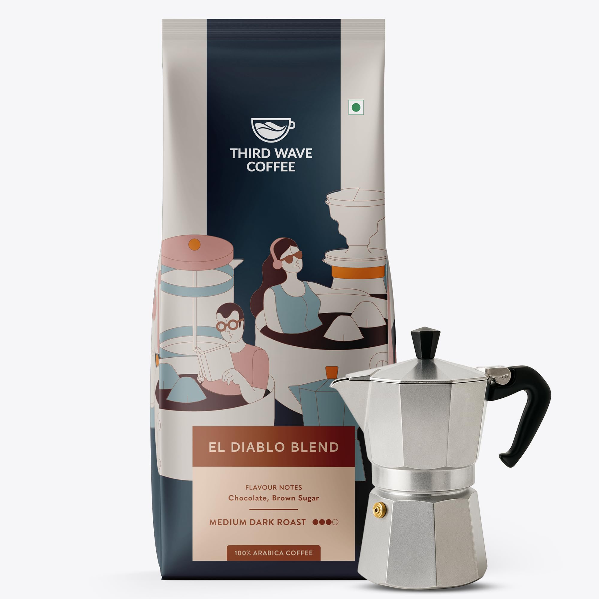 Instant Arabica Coffee Powder, El Diablo Blend, Medium Dark Roast, Freshly Ground, Fine Grind, No Preservatives, Moka Pot & Home Espresso - 250g