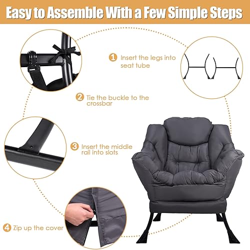 Miniatura 13 de Lazy Chair - Sofá individual tapizado con otomana, sillón reclinable moderno de tela de terciopelo, silla de salón contemporánea, silla individual