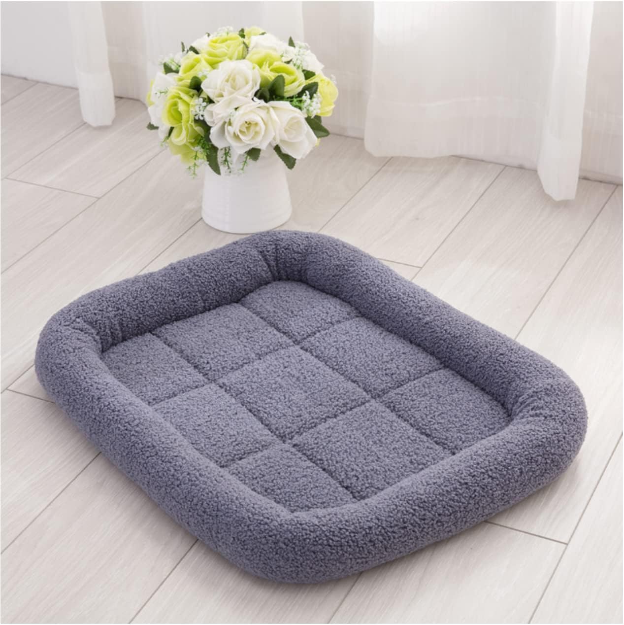 SHENGOCASE 4-Pack 10.6" L x 17" W Rectangular Teddy Fleece Cat Bed Cushion with Bolster for Cat and Small Dog, Anti-Skip Bottom, Machine Washable
