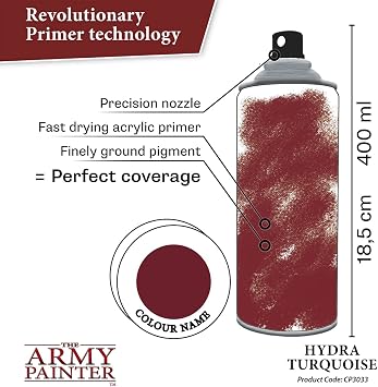 The Army Painter Color Primer Spray Paint - Acrylic Spray Undercoat for Miniature Painting - Spray Primer for Plastic Miniatures (Hydra Turquoise)