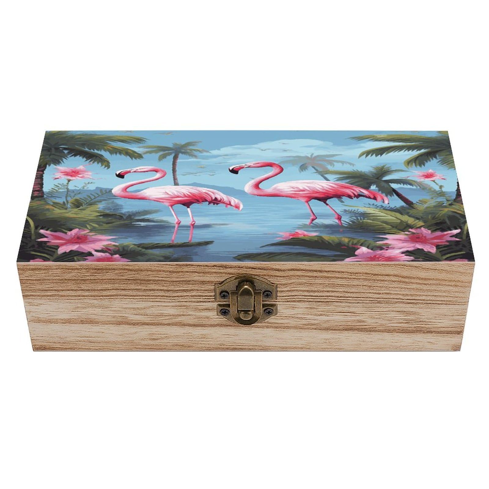 VstaDank Tropical Flamingos Wooden Storage Box Wooden Keepsake Box with A Hinged Lid Fashion Memory Treasure Boxes Decorative Jewelry Case for Crafts Photo Home Decor Wood Gift Box