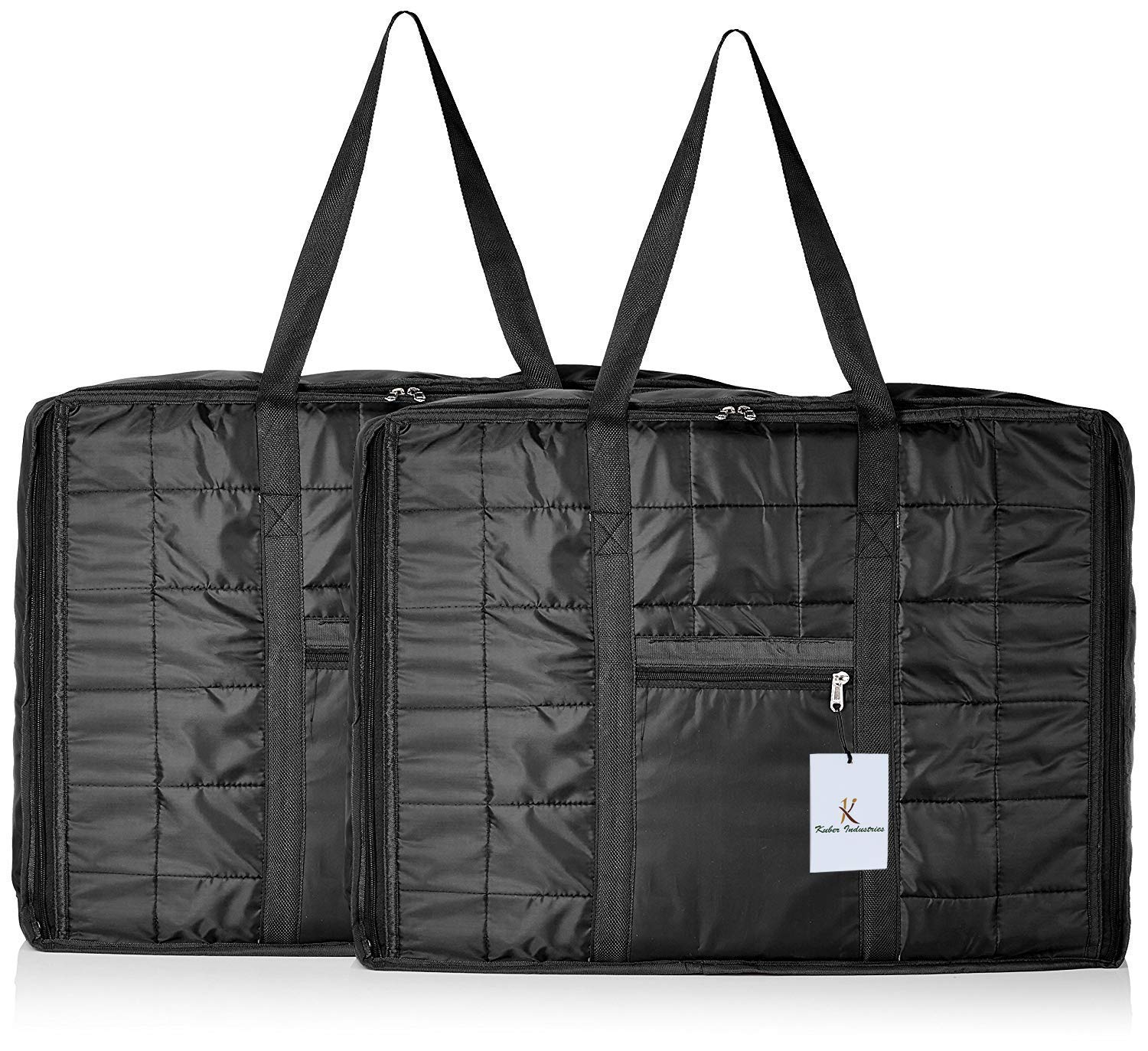 Kuber Industries Parachute 2 Pieces Big Underbed Moisture Proof Storage Bag with Zippered Closure and Handle, Black -CTKTC6333, Standard-picture-14