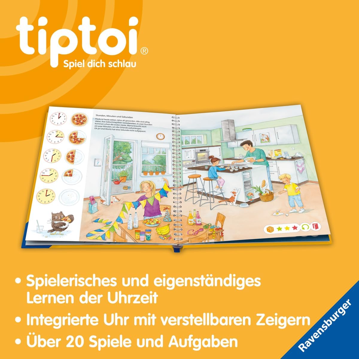 Ravensburger tiptoi Buch - Mein Lern-Spiel-Abenteuer | Uhr und Zeit + Kinder ABC Buchstaben Poster | 4-6 Jahre