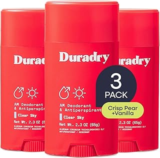 Duradry Clinical Sweat Control Stick – Sweat & Odor Control, Clear Sky,3Pk