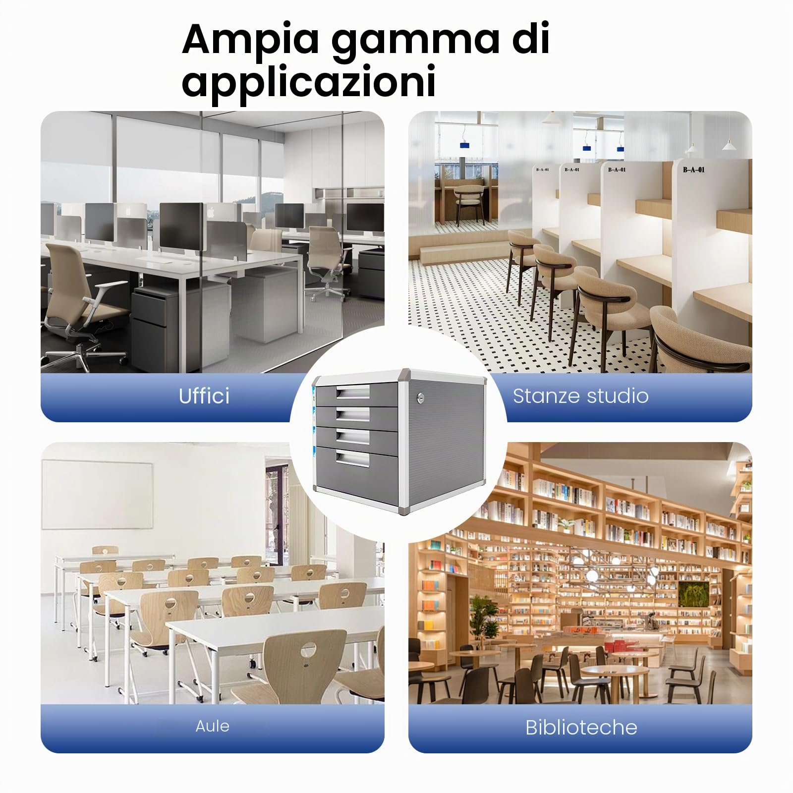Cassettiera a 4 scomparti, con chiusura a chiave, organizer da scrivania, formato A4, organizer da tavolo, organizer per lettere, adatto per tutti gli uffici