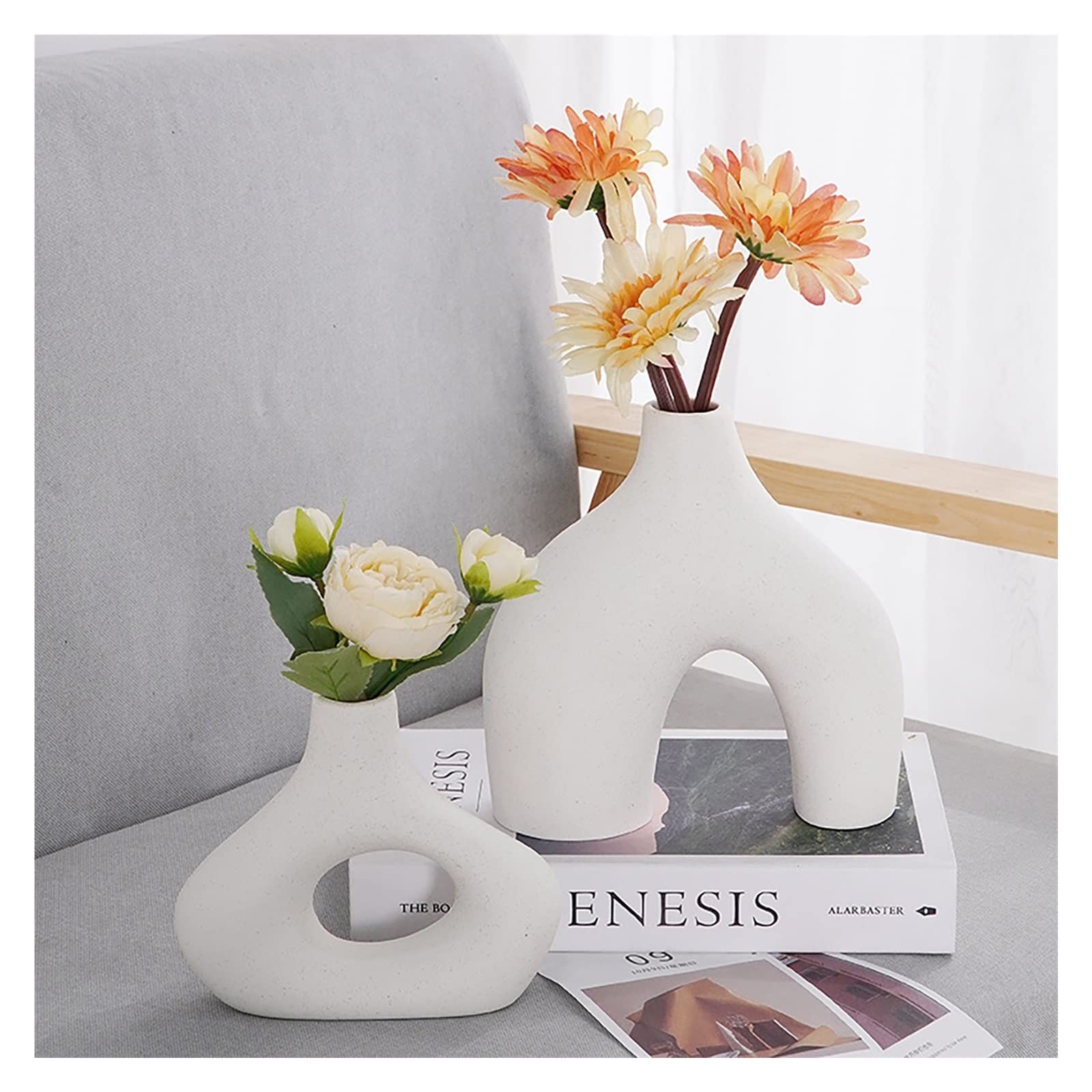 Coczoo White Ceramic Vases - Nordic Minimalism Style Decoration, Elegant Vase For Mantel For Living Room Office Bookshelf Centerpieces And Entryway Decor