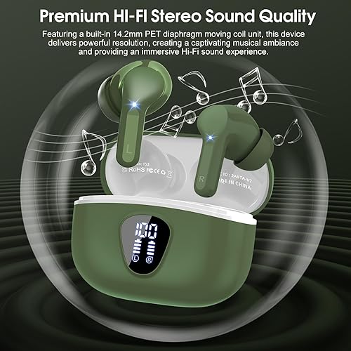 Miniatura 3 de Wireless Earbuds, Bluetooth 5.4 Headphones HiFi Stereo, Bluetooth Earbuds with ENC Noise Cancelling Mic, IP7 Waterproof in Ear Earphones, 48H, LED