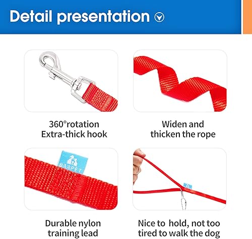 Miniatura 3 de BAAPET 15 pies, 20 pies, 30 pies, 50 pies, 100 pies de largo, correa de entrenamiento para perro, gato, entrenamiento, juego, campamento o patio