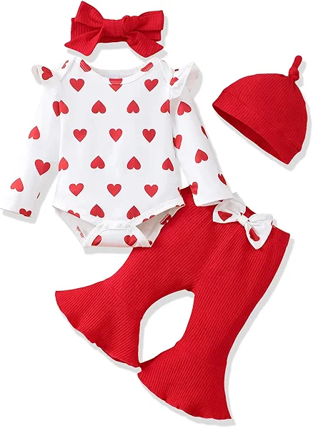 SODLON Newborn Baby Girl Clothes Infant Outfits Clothing Ruffle Romper Bell Bottoms Flared Pants Outfit Sets for Baby Girls