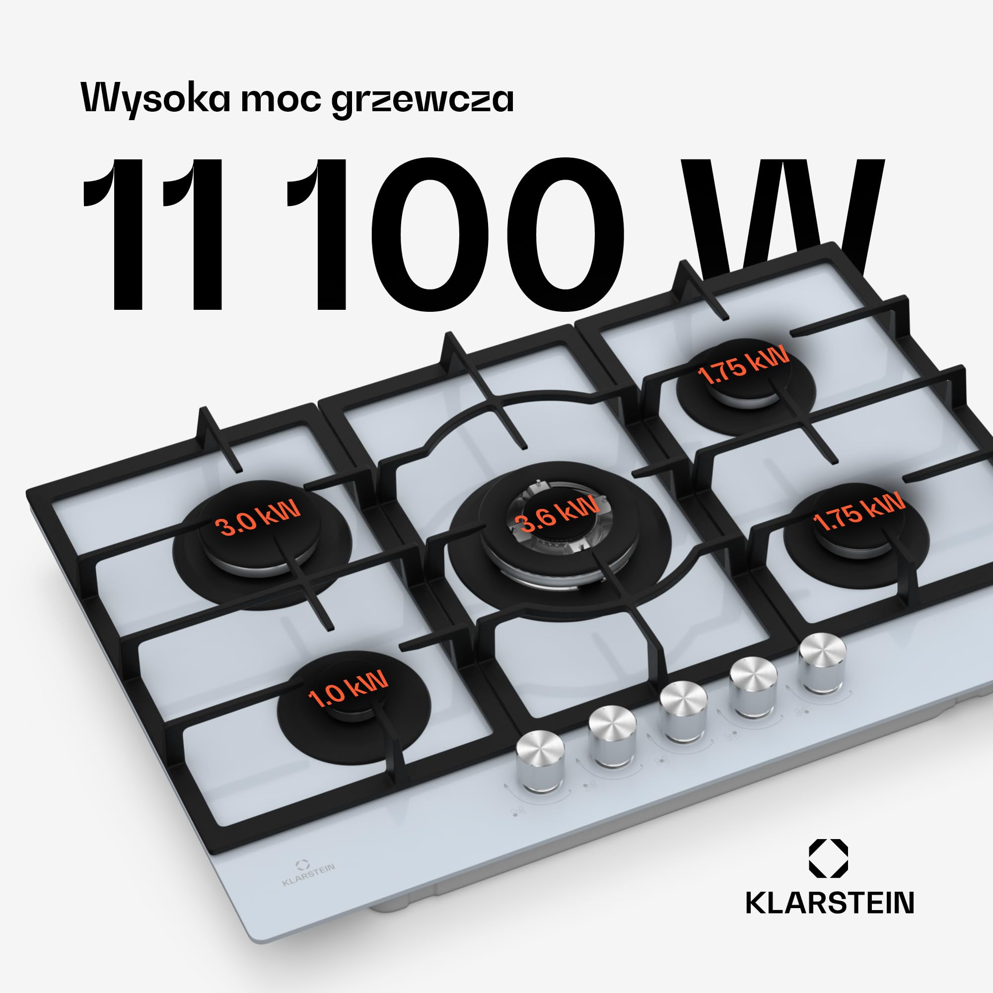 Klarstein Ignito płyta gazowa, 5 palników Sabaf, szkło hartowane, zapłon SnapJet, nasadka do woka, 75 cm, czarna, wydajne i elastyczne gotowanie, na gaz ziemny i LPG, łatwa w czyszczeniu
