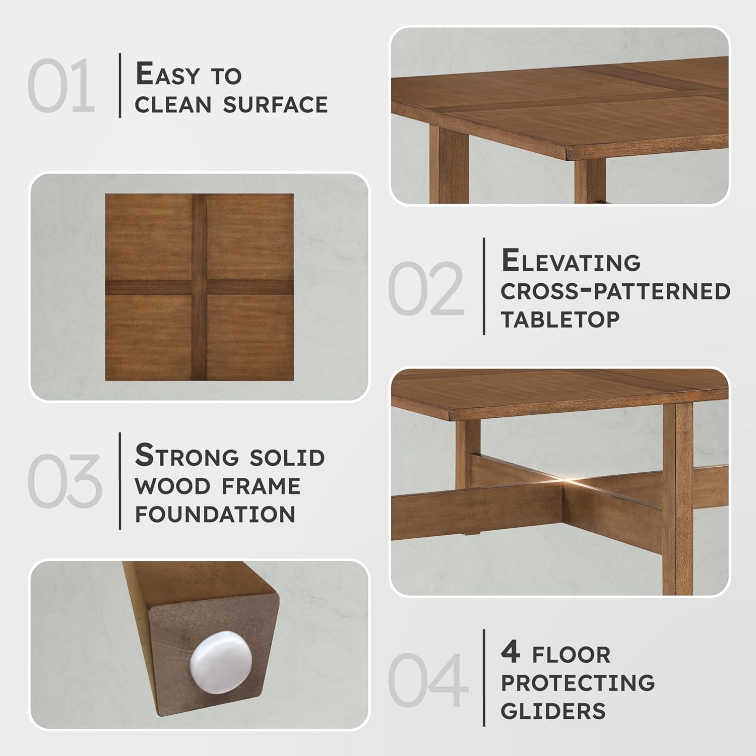 Lexicon 44" Square Coffee Table with 4 Upholstered Stools, Maple Veneer Wood Cocktail Table, Gray Upholstered Stools with Casters, Modern Living Room/Apartment Centerpiece, Full Assembled, Brown