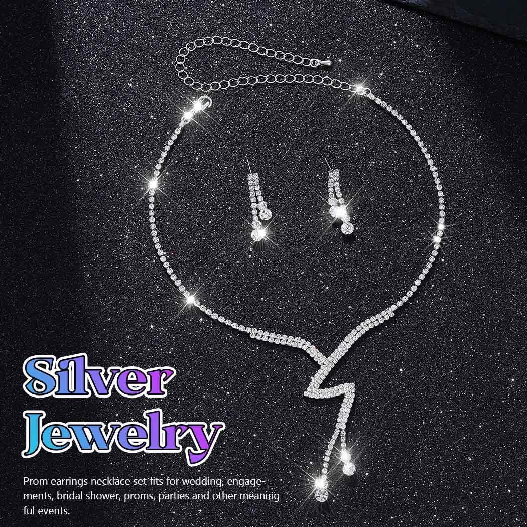 Sixexey Prom Jewelry Set Silver Wedding Necklace Earrings Rhinestone Bridal Costume Neck Jewelry for Women - Image 2