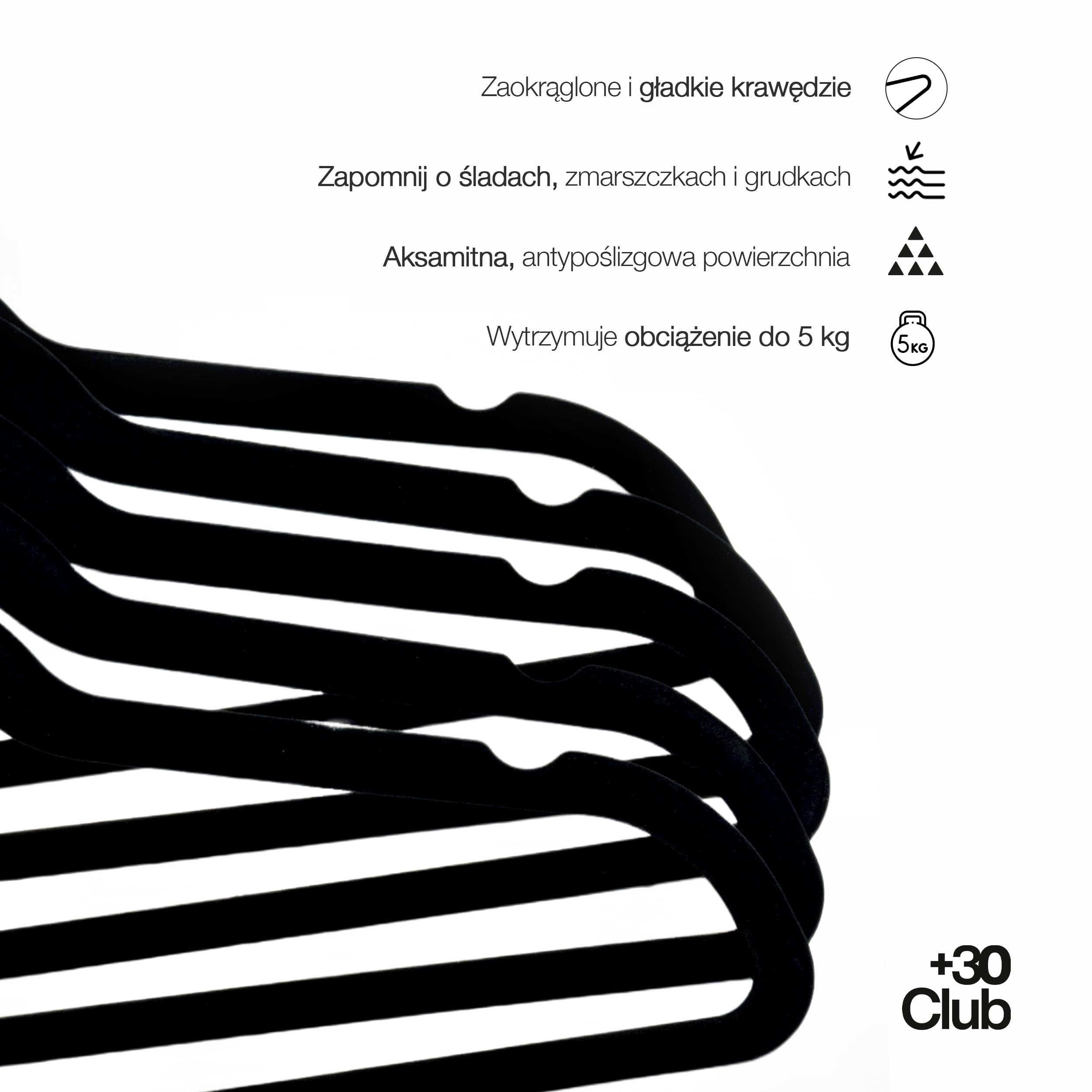 + 30Club Grucce Appendiabiti in Velluto - Appendiabiti Antiscivolo - grucce appendiabiti salvaspazio - Rotazione Argento Gancio Girevole a 360º - Grucce Salvaspazio armadio (30 pezzi - Nero)