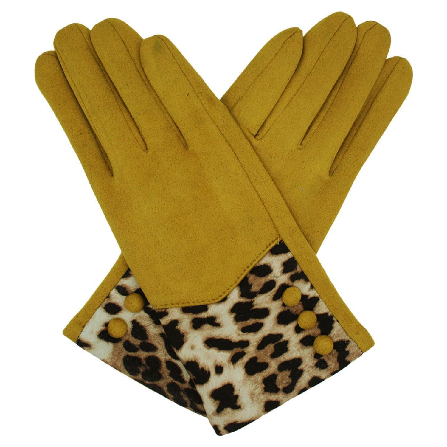 A2zukfashion Women's Yellow New Warm Soft Cosy Thick Fleece Winter Leopard Print Thermal Gloves