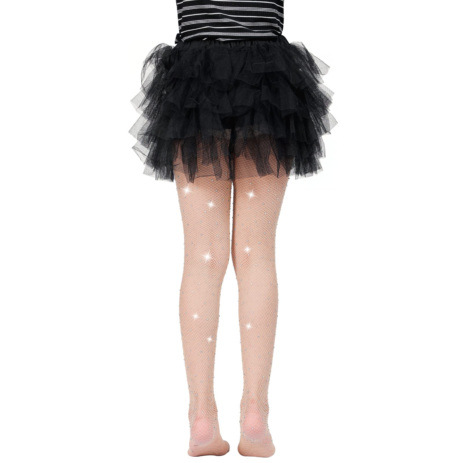 Manzi Girls Yyuk-Natural Fishnet Tights Rhinestone Black Tights For Sparkle Fishnet Stockings For Ballet Costume Halloween(Pack Of 2) Natural