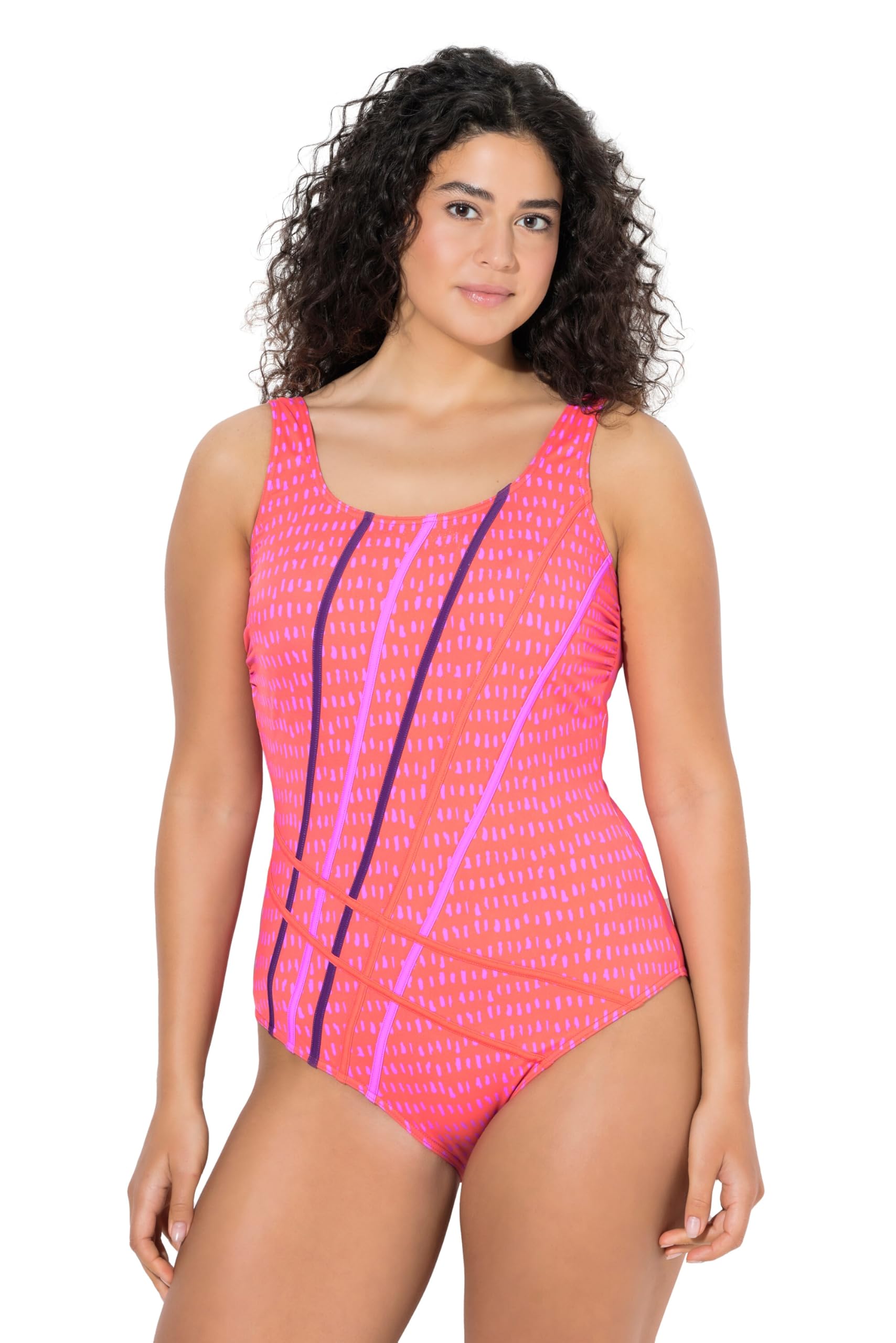 Ulla Popken Damen große Größen Übergrößen Plus Size Badeanzug, Piping, ohne Softcups, Punkte 846212