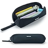 Small Pencil Pouch with 180° Open Design, Slim Pencil Case for Girls and Boys, Aesthetic & Cute Pen Bag for School, Office, Makeup or Tech Accessories-Black