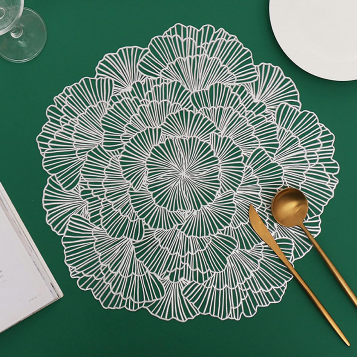 12 Pezzi Tovaglietta da Tavolo Ginkgo in PVC Argento