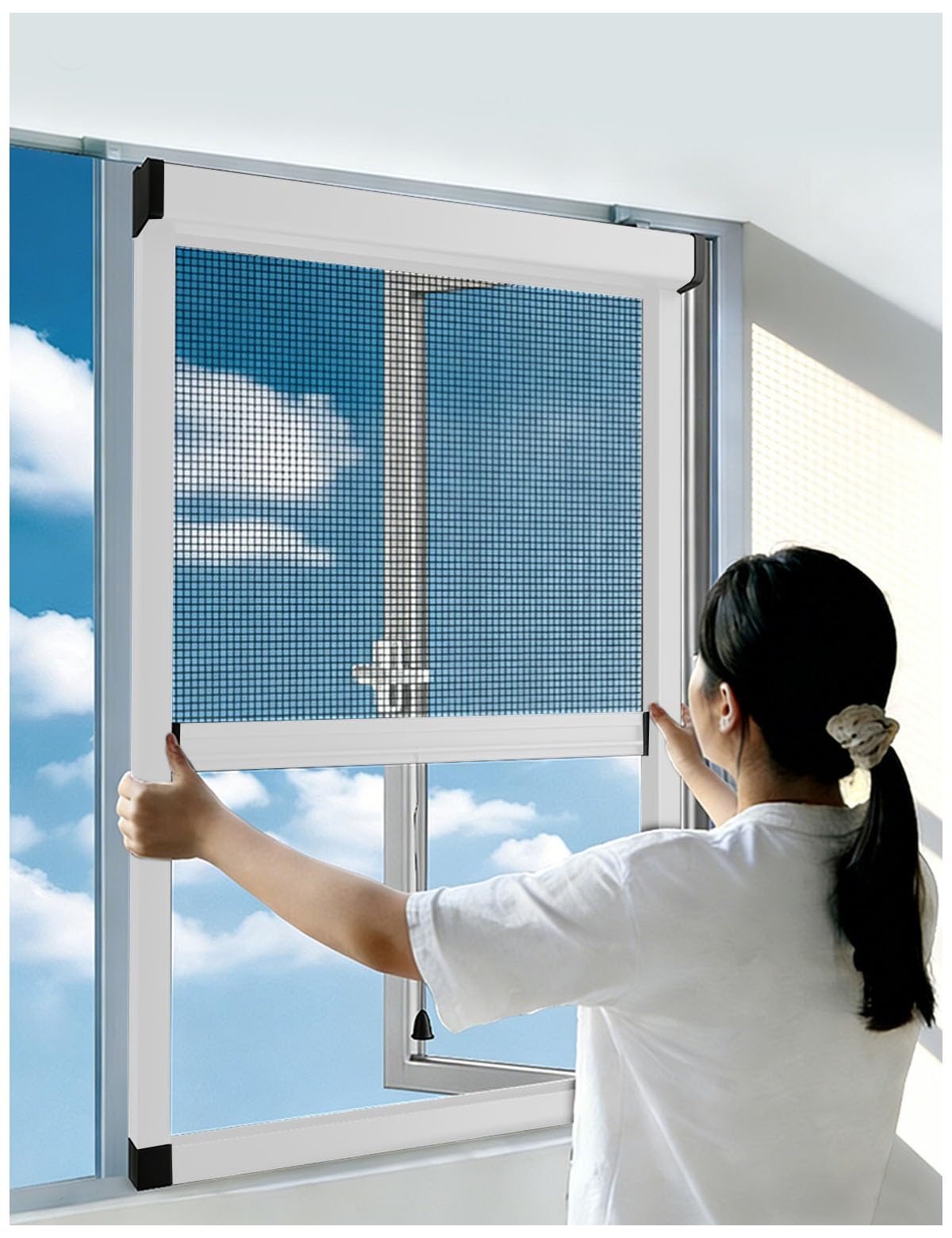 Fly Screens For Windows - Roller Window Netting for Insects, Mosquito Net Window Fly Screen Roller - Blind Fly Screen Retractable, Concealed Bug/Fly Netfor Windows Customised Top-and-Bottom Sliding
