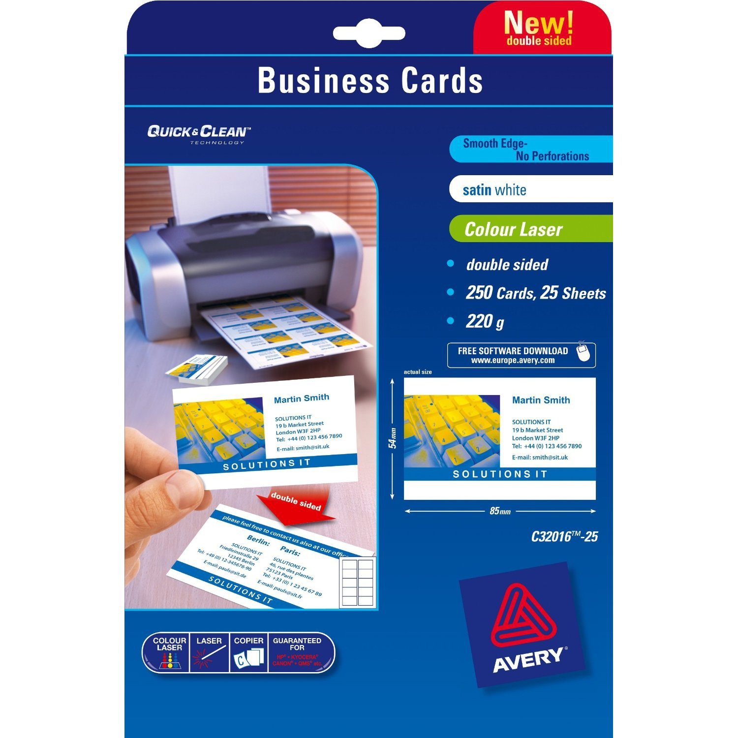 Avery BIGL.DA Visit 85X54 Satin Laser C32016-25