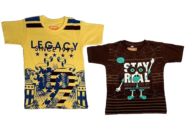 Narwhal Combo Set of 2 Tshirt Yellow and Brown Boys & Girls Printed Casual Wear Cotton Round Neck Summer Winterwear Half Sleeves Kids Tshirt