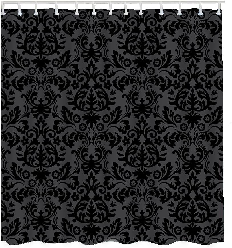 WONDERTIFY Black Damask Shower Curtain Vintage Floral